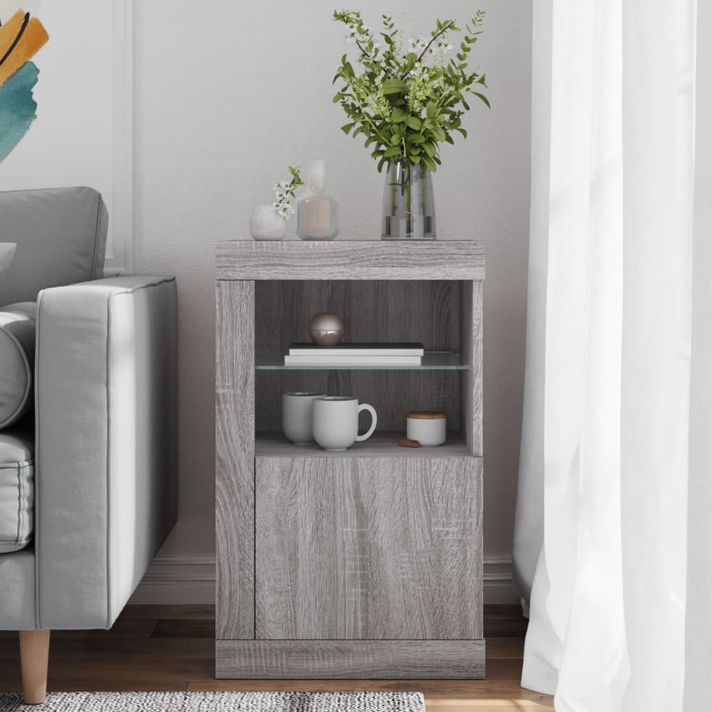 Bijzetkast met LED bewerkt hout grijs sonoma is nu te koop bij PeponiXL, paradijselijk wonen!