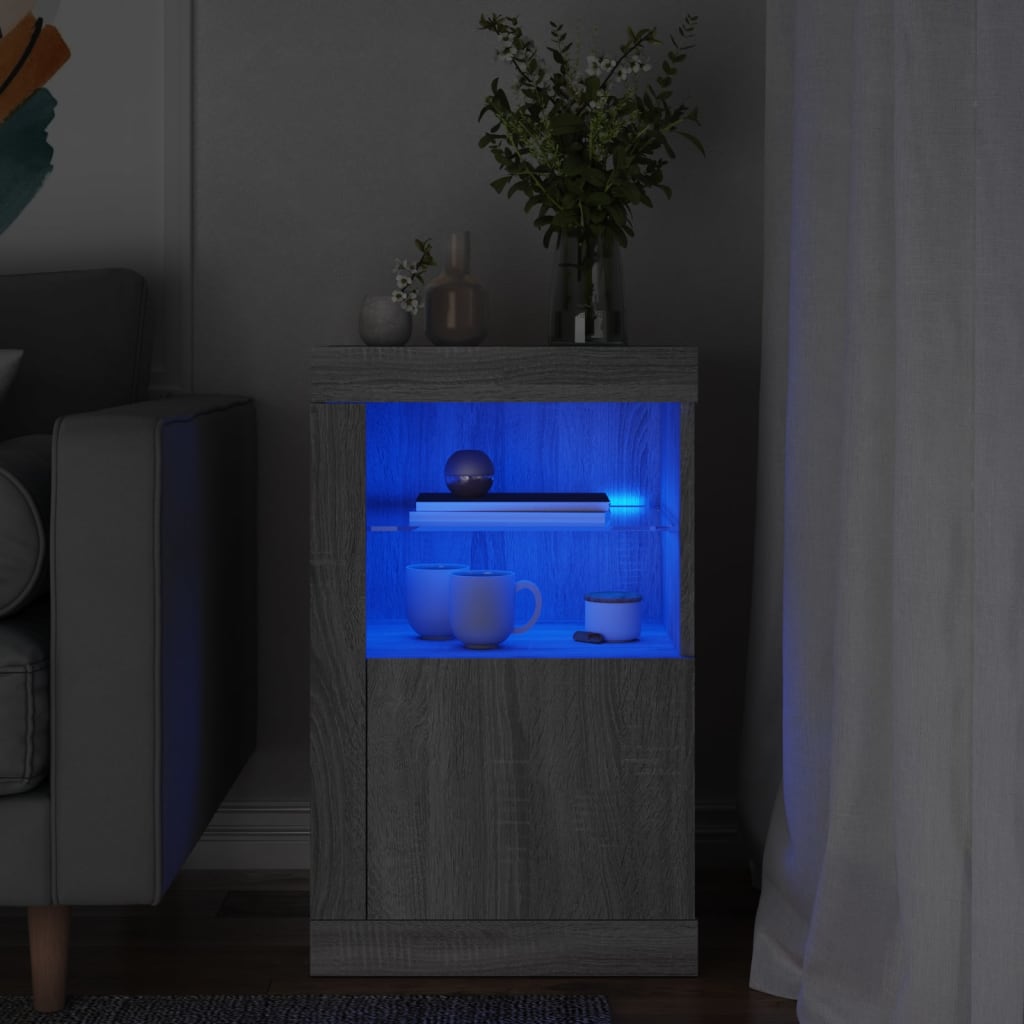Bijzetkast met LED bewerkt hout grijs sonoma is nu te koop bij PeponiXL, paradijselijk wonen!