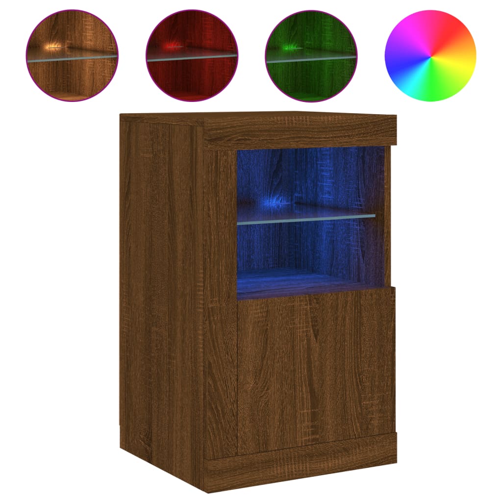 Bijzetkast met LED-verlichting bewerkt hout bruin eikenkleur is nu te koop bij PeponiXL, paradijselijk wonen!