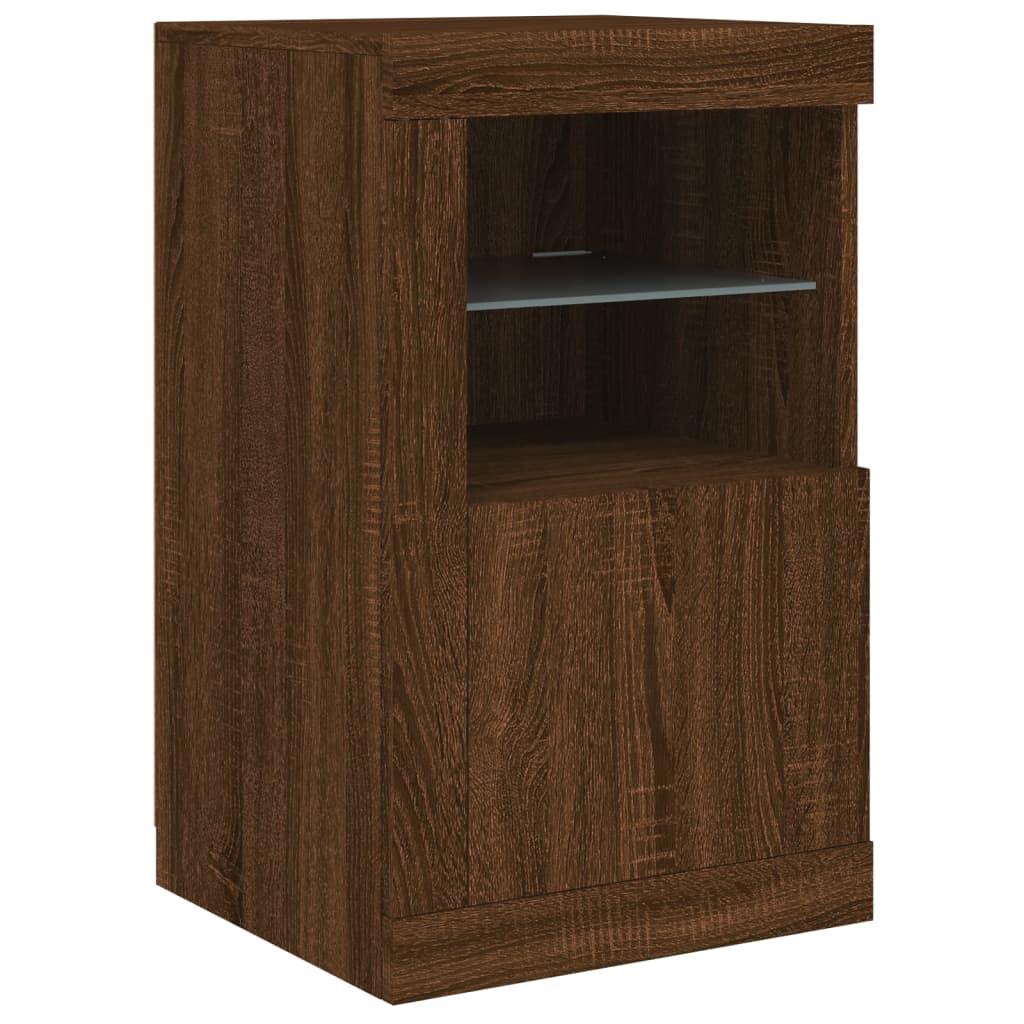Bijzetkast met LED-verlichting bewerkt hout bruin eikenkleur is nu te koop bij PeponiXL, paradijselijk wonen!