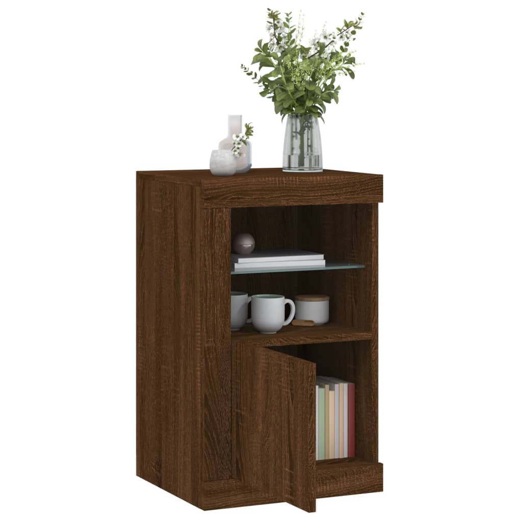 Bijzetkast met LED-verlichting bewerkt hout bruin eikenkleur is nu te koop bij PeponiXL, paradijselijk wonen!