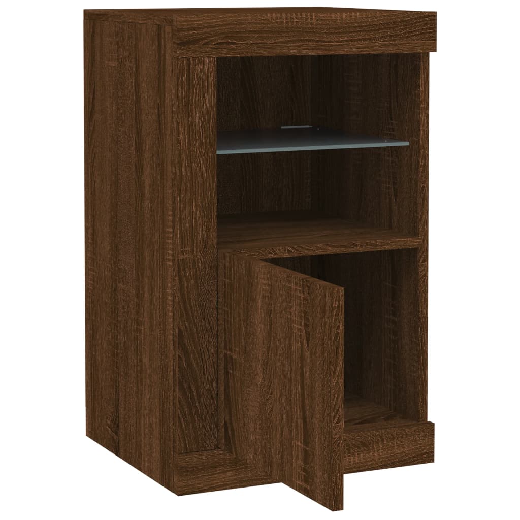 Bijzetkast met LED-verlichting bewerkt hout bruin eikenkleur is nu te koop bij PeponiXL, paradijselijk wonen!