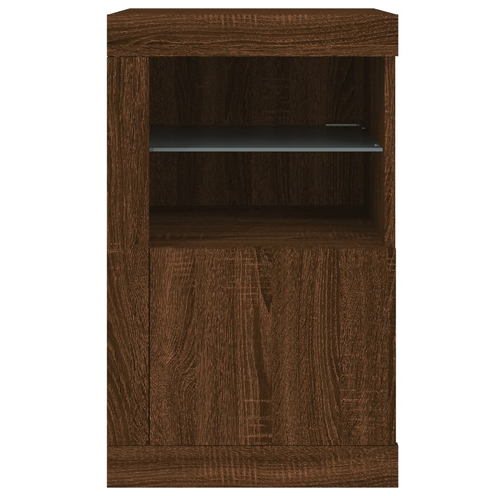 Bijzetkast met LED-verlichting bewerkt hout bruin eikenkleur is nu te koop bij PeponiXL, paradijselijk wonen!