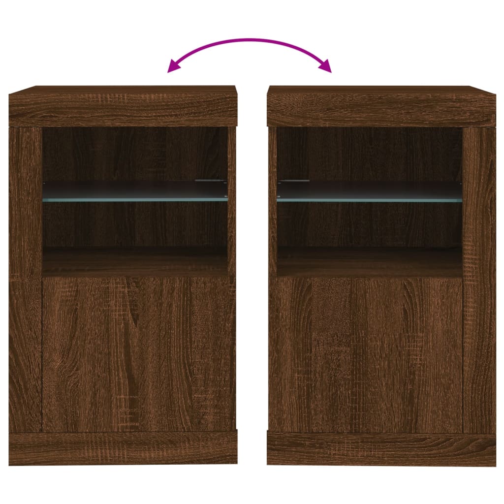 Bijzetkast met LED-verlichting bewerkt hout bruin eikenkleur is nu te koop bij PeponiXL, paradijselijk wonen!
