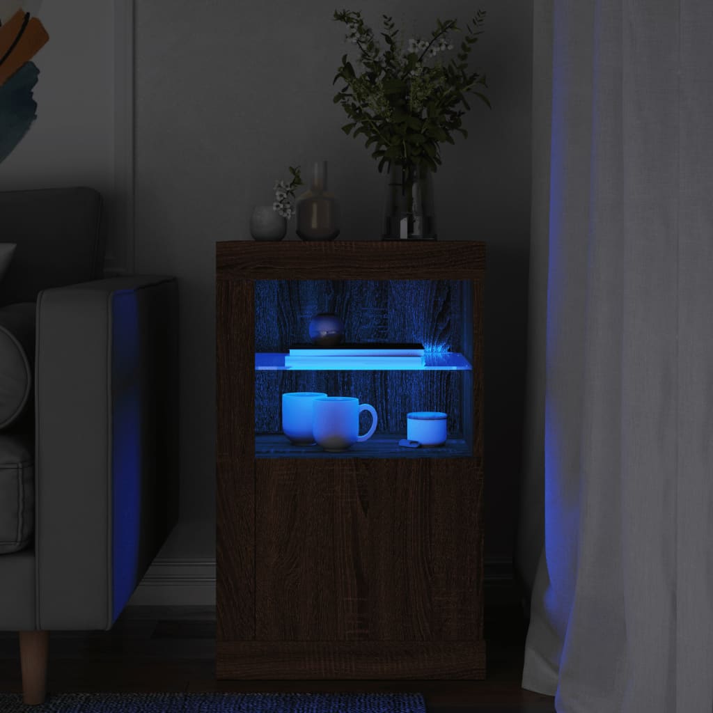 Bijzetkast met LED-verlichting bewerkt hout bruin eikenkleur is nu te koop bij PeponiXL, paradijselijk wonen!