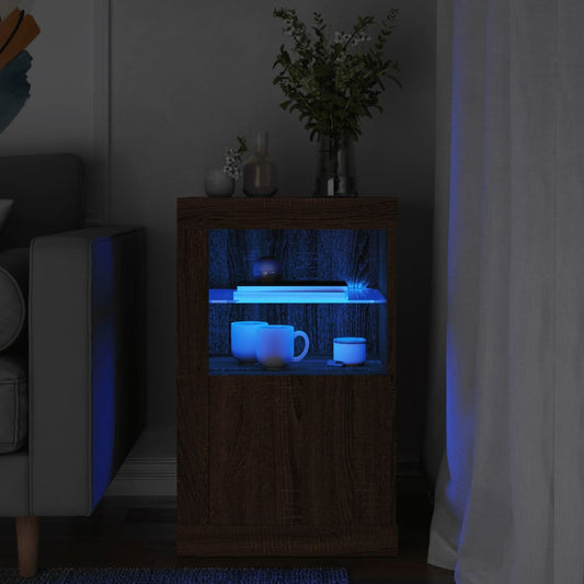Bijzetkast met LED-verlichting bewerkt hout bruin eikenkleur is nu te koop bij PeponiXL, paradijselijk wonen!