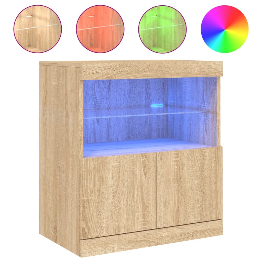 Dressoir met LED-verlichting 60x37x67 cm sonoma eikenkleurig is nu te koop bij PeponiXL, paradijselijk wonen!