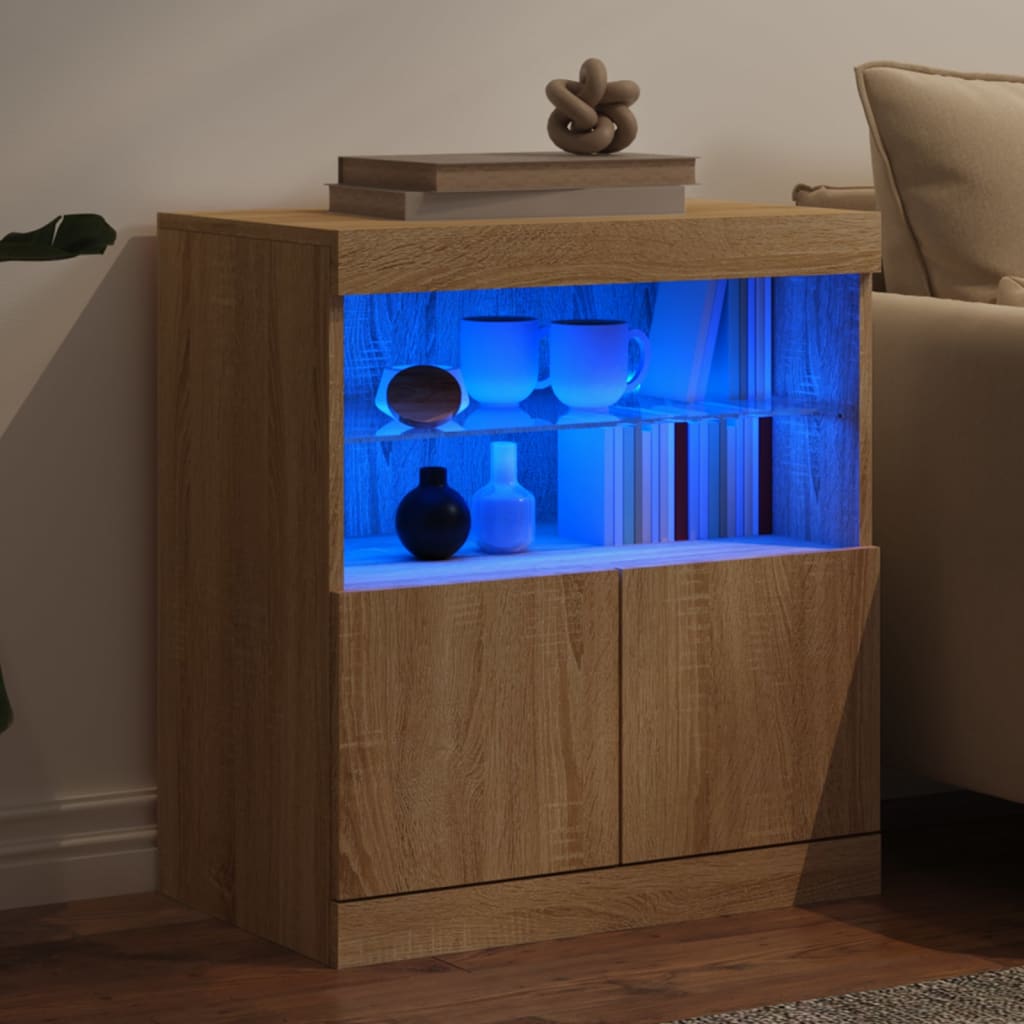 Dressoir met LED-verlichting 60x37x67 cm sonoma eikenkleurig is nu te koop bij PeponiXL, paradijselijk wonen!