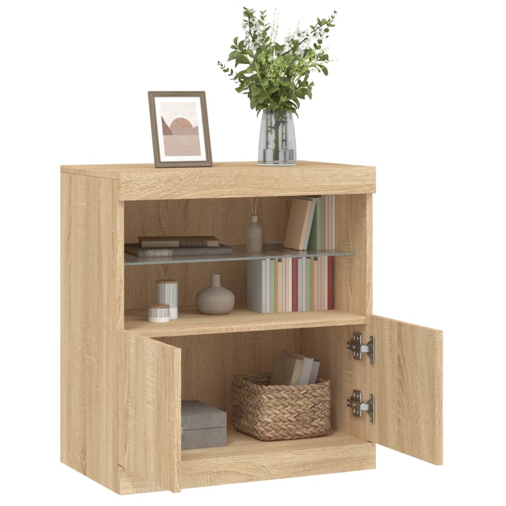 Dressoir met LED-verlichting 60x37x67 cm sonoma eikenkleurig is nu te koop bij PeponiXL, paradijselijk wonen!