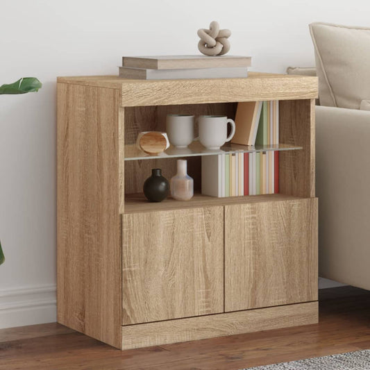 Dressoir met LED-verlichting 60x37x67 cm sonoma eikenkleurig is nu te koop bij PeponiXL, paradijselijk wonen!
