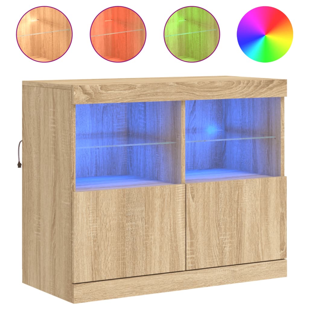Dressoir met LED-verlichting 81x37x67 cm sonoma eikenkleurig is nu te koop bij PeponiXL, paradijselijk wonen!