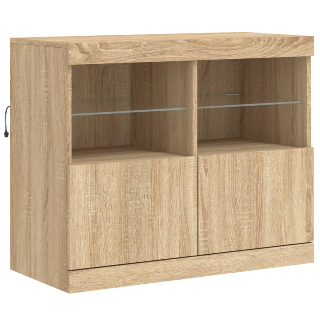 Dressoir met LED-verlichting 81x37x67 cm sonoma eikenkleurig is nu te koop bij PeponiXL, paradijselijk wonen!