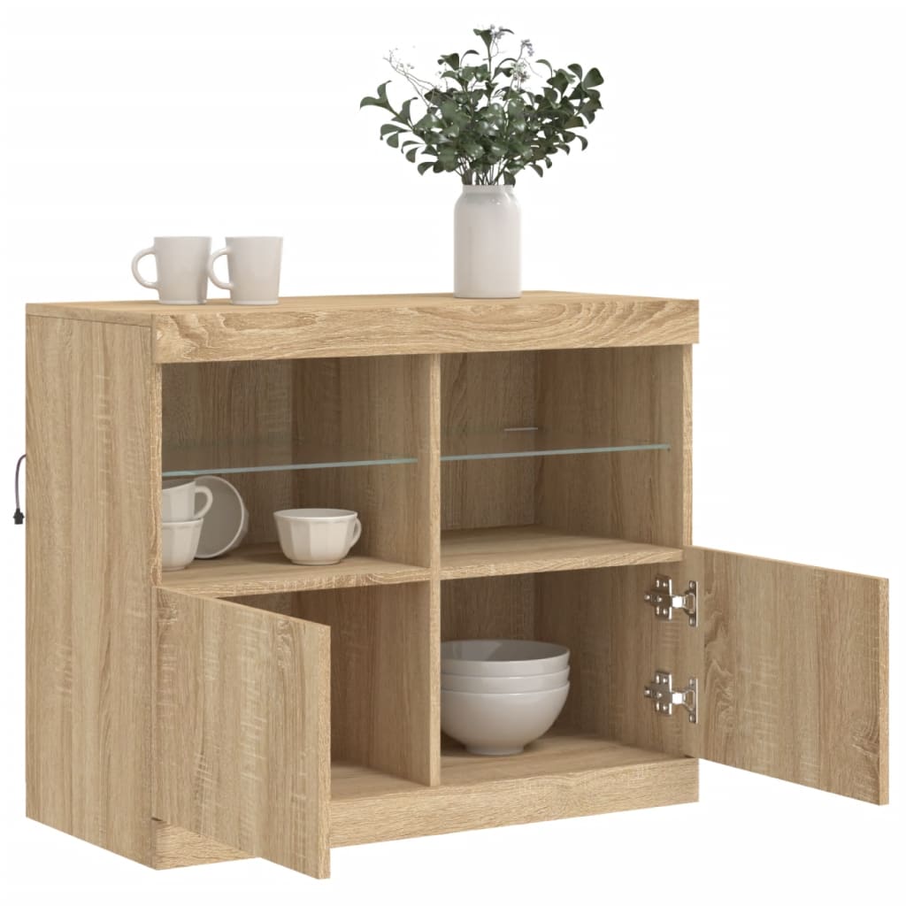 Dressoir met LED-verlichting 81x37x67 cm sonoma eikenkleurig is nu te koop bij PeponiXL, paradijselijk wonen!