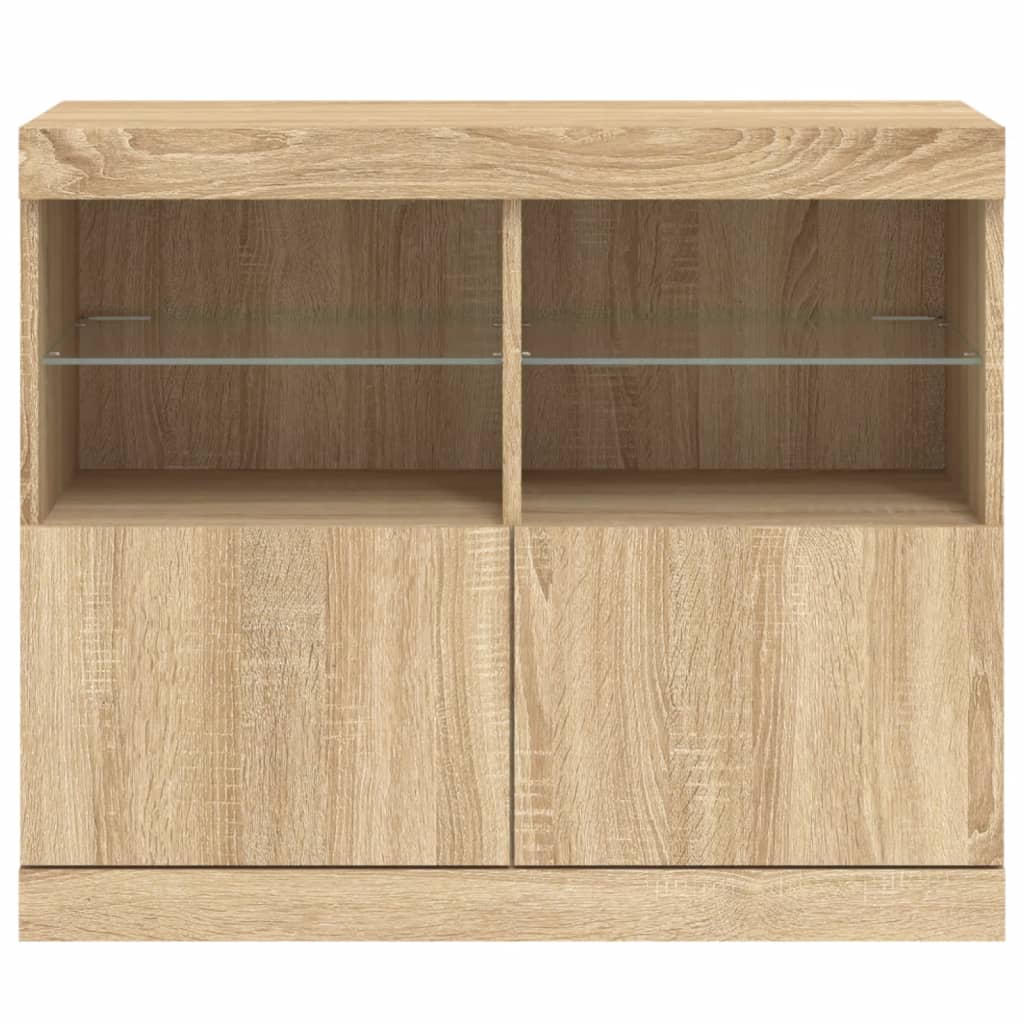 Dressoir met LED-verlichting 81x37x67 cm sonoma eikenkleurig is nu te koop bij PeponiXL, paradijselijk wonen!