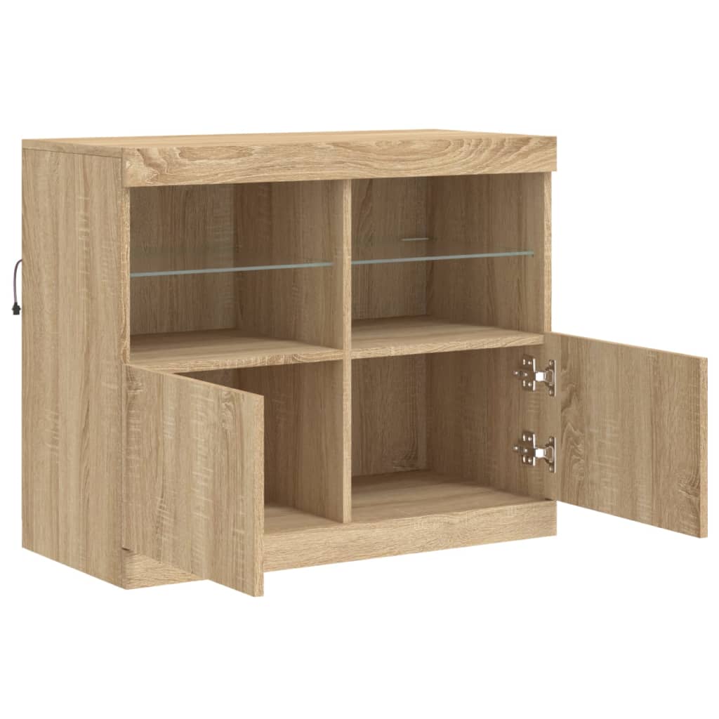 Dressoir met LED-verlichting 81x37x67 cm sonoma eikenkleurig is nu te koop bij PeponiXL, paradijselijk wonen!