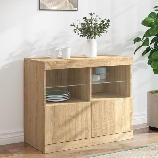 Dressoir met LED-verlichting 81x37x67 cm sonoma eikenkleurig is nu te koop bij PeponiXL, paradijselijk wonen!