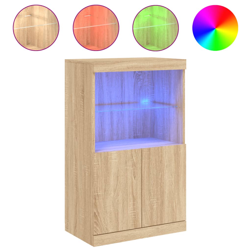 Dressoir met LED-verlichting 60,5x37x100 cm sonoma eikenkleurig is nu te koop bij PeponiXL, paradijselijk wonen!