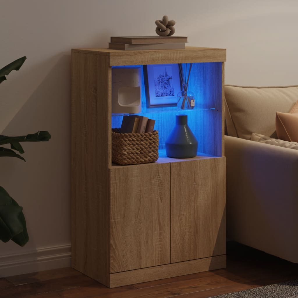 Dressoir met LED-verlichting 60,5x37x100 cm sonoma eikenkleurig is nu te koop bij PeponiXL, paradijselijk wonen!