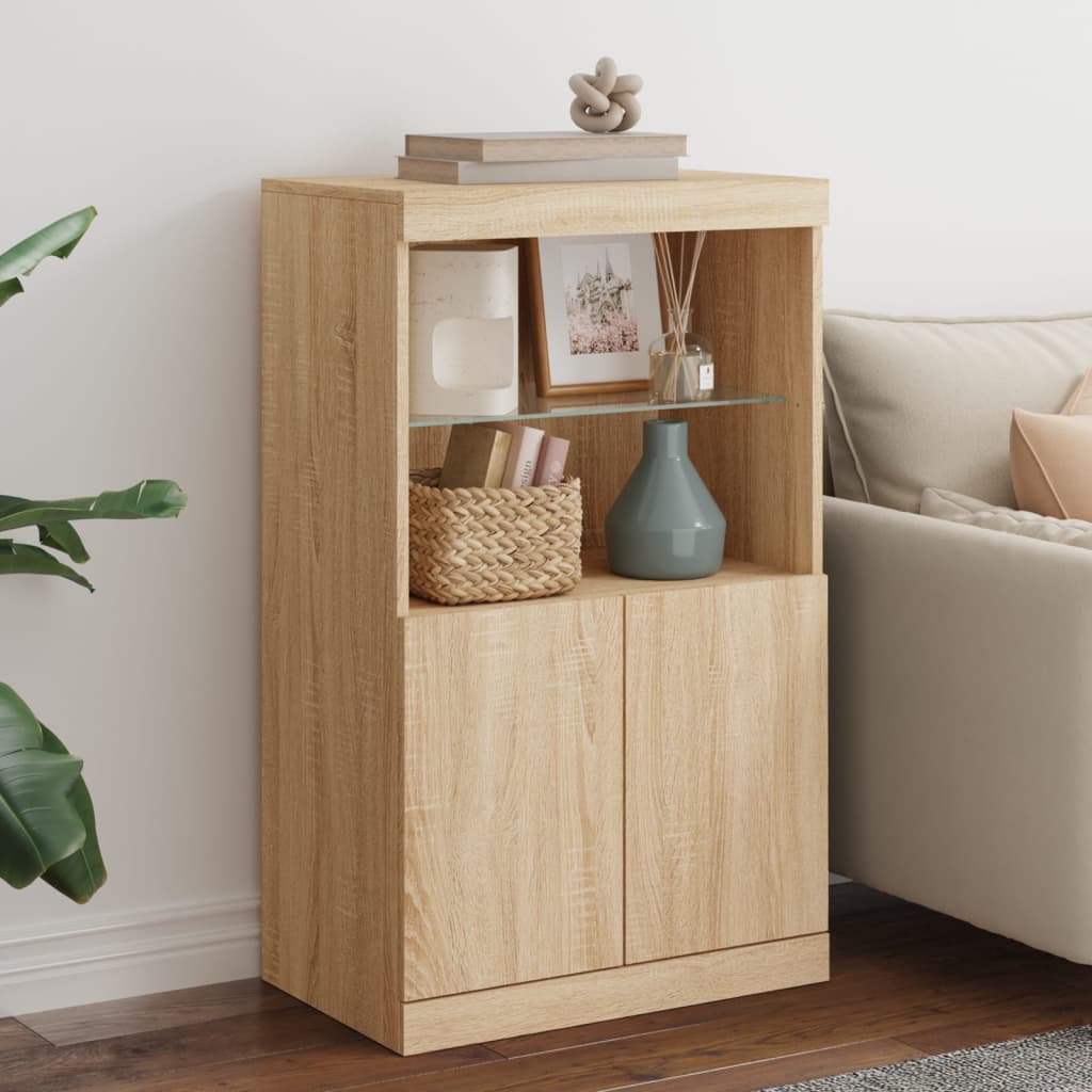 Dressoir met LED-verlichting 60,5x37x100 cm sonoma eikenkleurig is nu te koop bij PeponiXL, paradijselijk wonen!