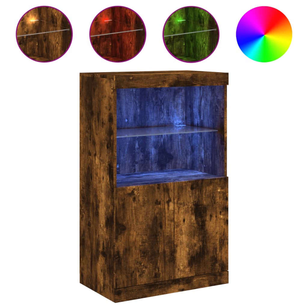 Dressoir met LED-verlichting 60,5x37x100 cm gerookt eikenkleur is nu te koop bij PeponiXL, paradijselijk wonen!