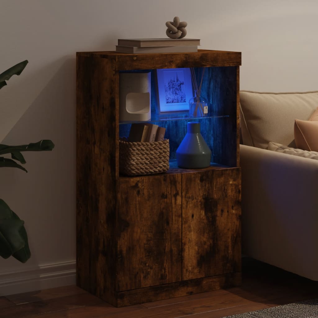 Dressoir met LED-verlichting 60,5x37x100 cm gerookt eikenkleur is nu te koop bij PeponiXL, paradijselijk wonen!