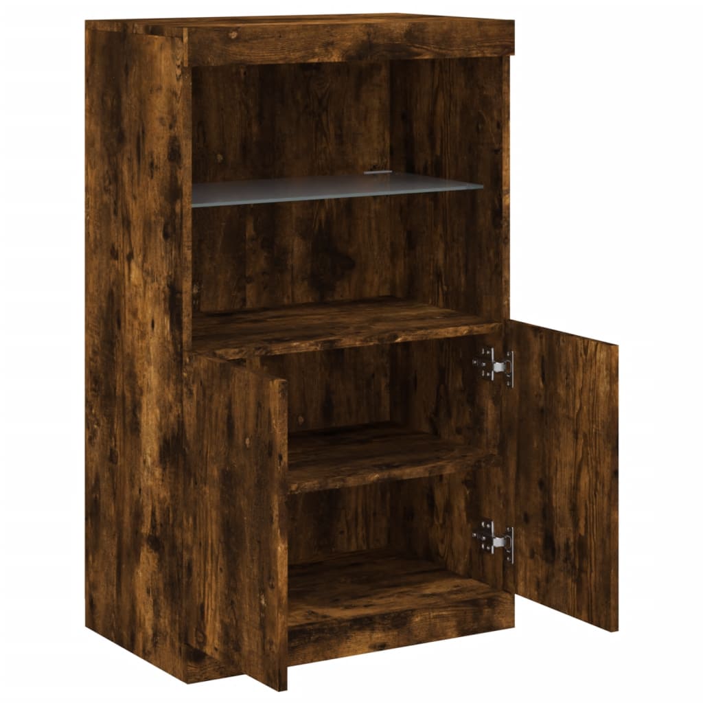 Dressoir met LED-verlichting 60,5x37x100 cm gerookt eikenkleur is nu te koop bij PeponiXL, paradijselijk wonen!
