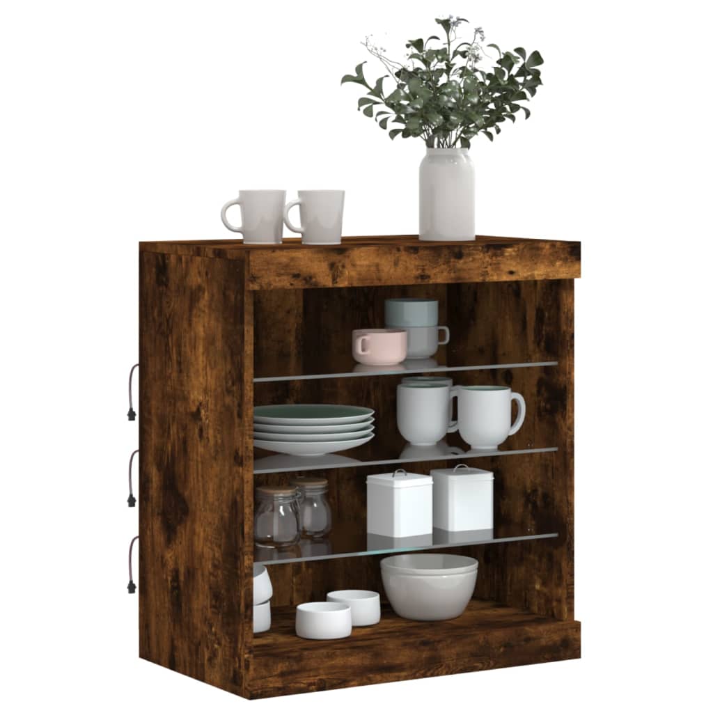 Dressoir met LED-verlichting 60,5x37x67 cm gerookt eikenkleur is nu te koop bij PeponiXL, paradijselijk wonen!