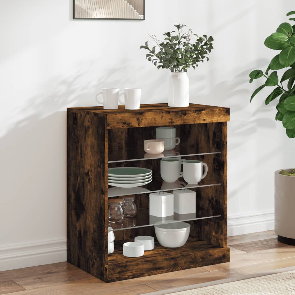 Dressoir met LED-verlichting 60,5x37x67 cm gerookt eikenkleur is nu te koop bij PeponiXL, paradijselijk wonen!