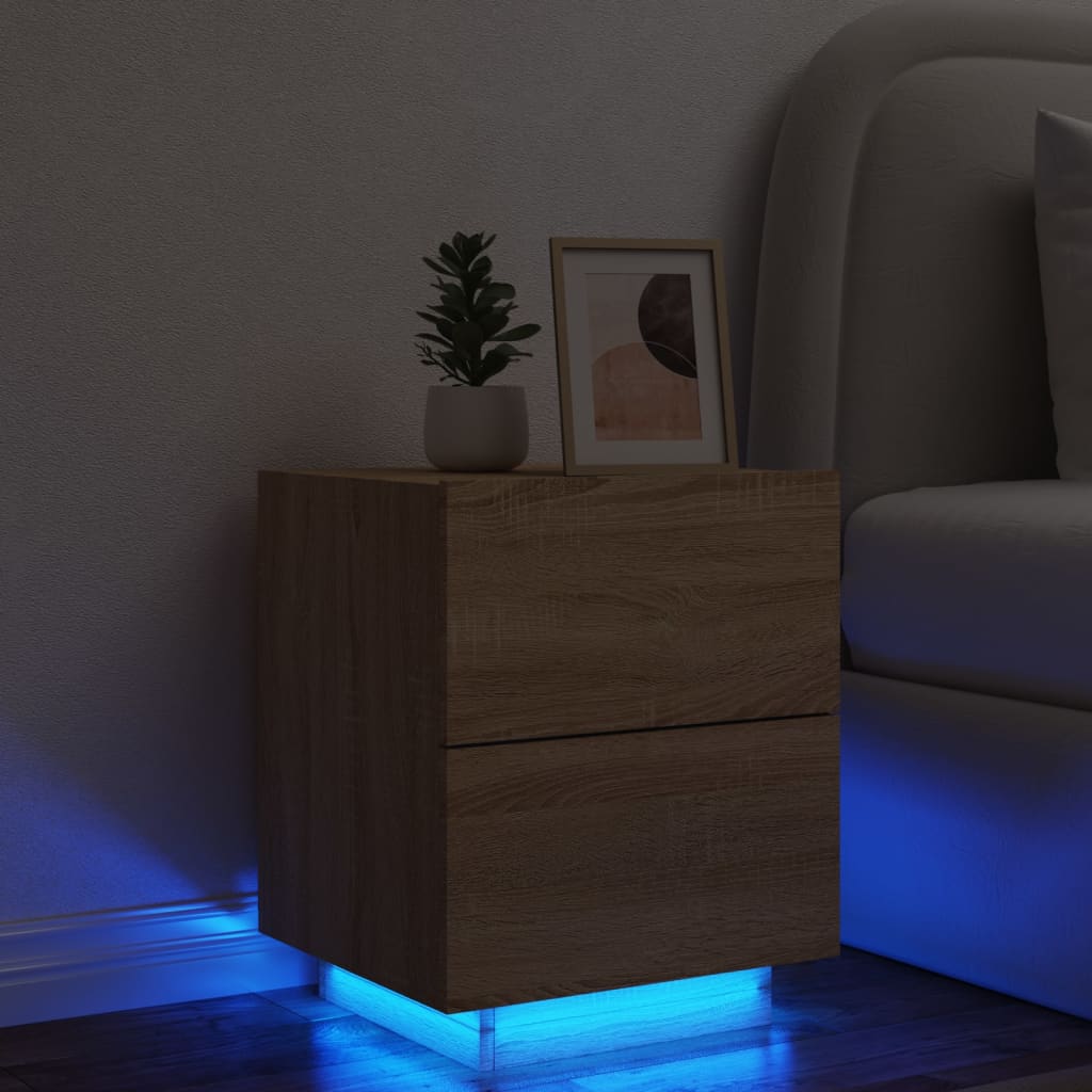 Nachtkastje met LED-verlichting bewerkt hout sonoma eikenkleur is nu te koop bij PeponiXL, paradijselijk wonen!