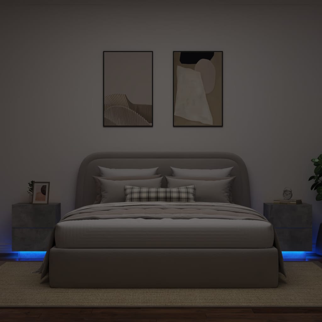 Nachtkastjes met LED-verlichting 2 st bewerkt hout betongrijs is nu te koop bij PeponiXL, paradijselijk wonen!