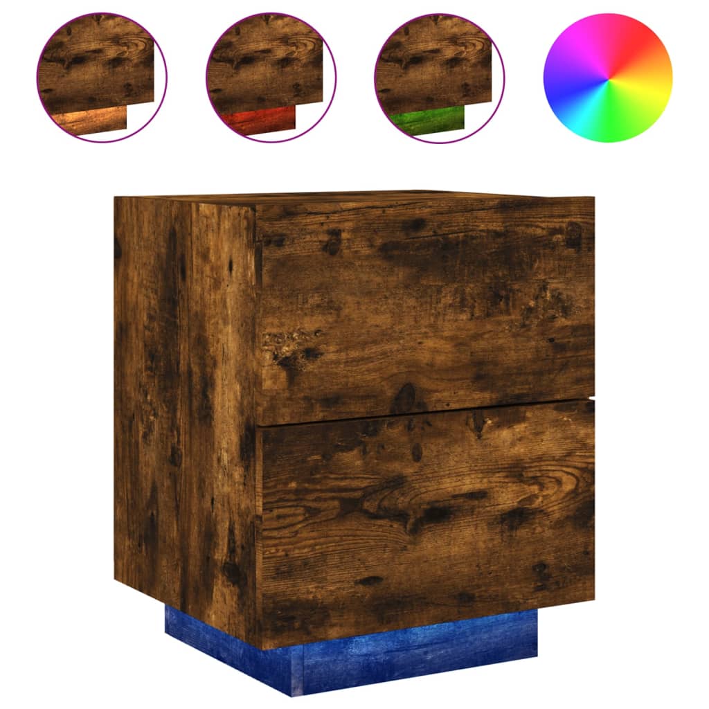 Nachtkastjes met LED 2 st bewerkt hout gerookt eikenkleurig is nu te koop bij PeponiXL, paradijselijk wonen!