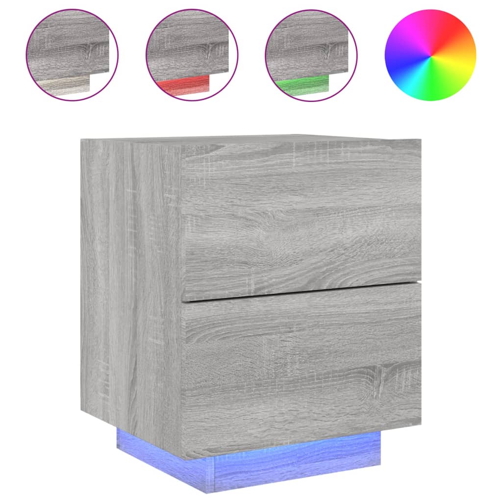 Nachtkastje met LED-verlichting bewerkt hout grijs sonoma is nu te koop bij PeponiXL, paradijselijk wonen!
