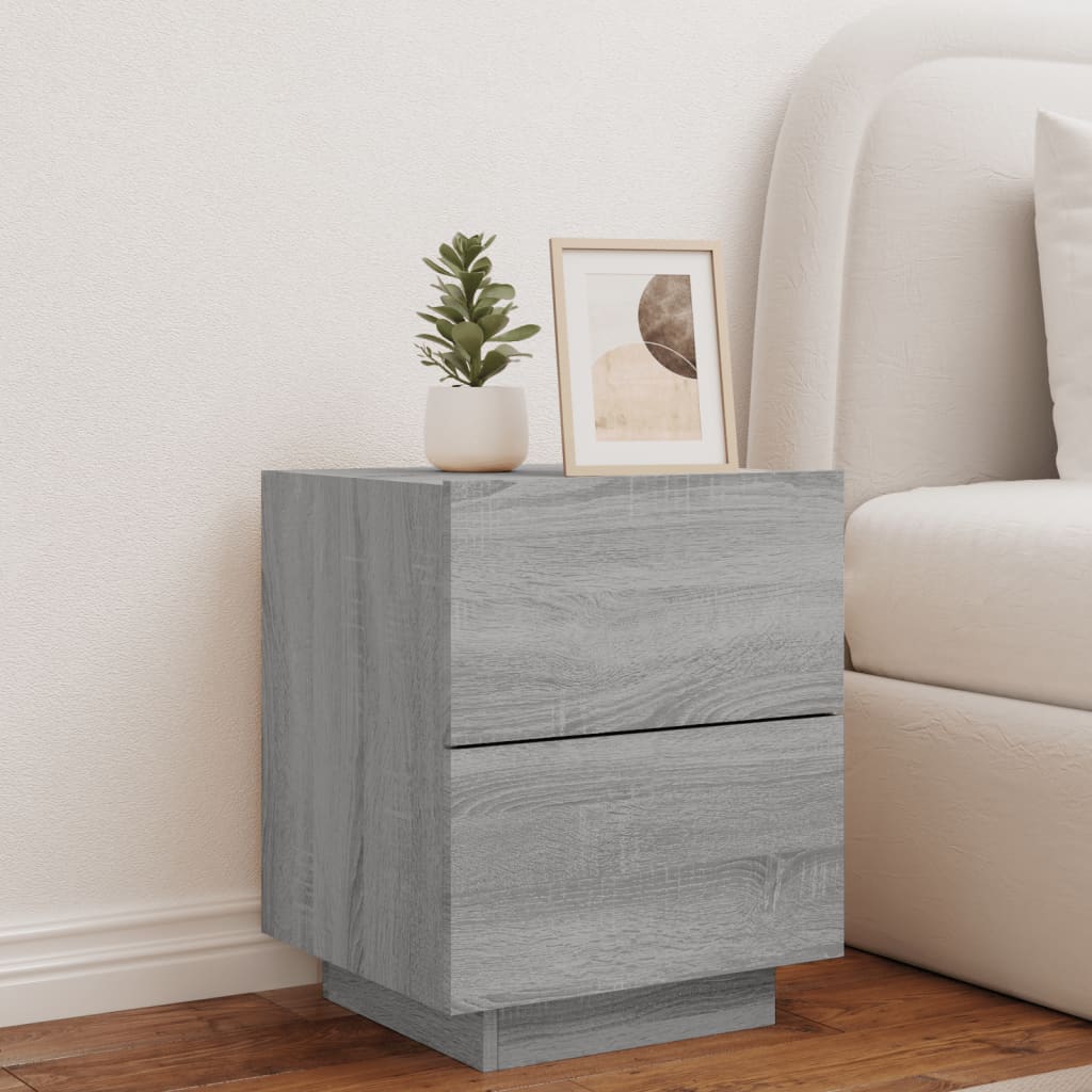 Nachtkastje met LED-verlichting bewerkt hout grijs sonoma is nu te koop bij PeponiXL, paradijselijk wonen!