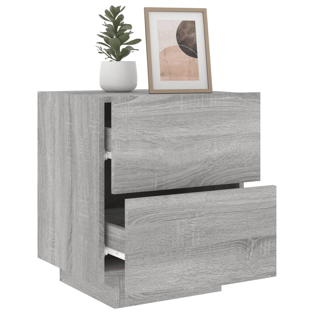 Nachtkastje met LED-verlichting bewerkt hout grijs sonoma is nu te koop bij PeponiXL, paradijselijk wonen!