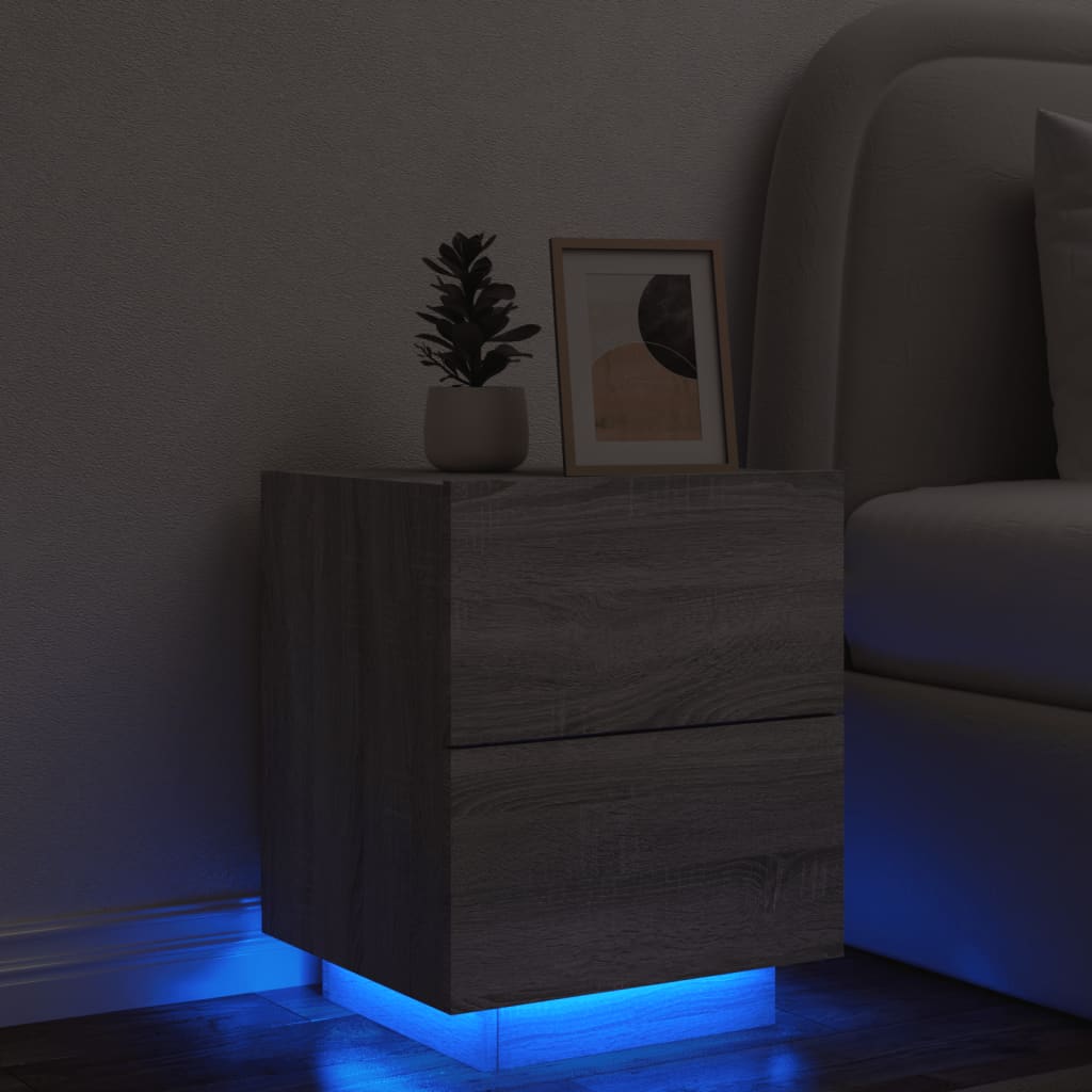 Nachtkastje met LED-verlichting bewerkt hout grijs sonoma is nu te koop bij PeponiXL, paradijselijk wonen!