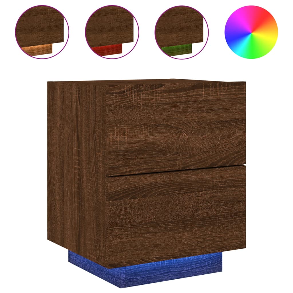 Nachtkastje met LED-verlichting bewerkt hout bruin eikenkleur is nu te koop bij PeponiXL, paradijselijk wonen!