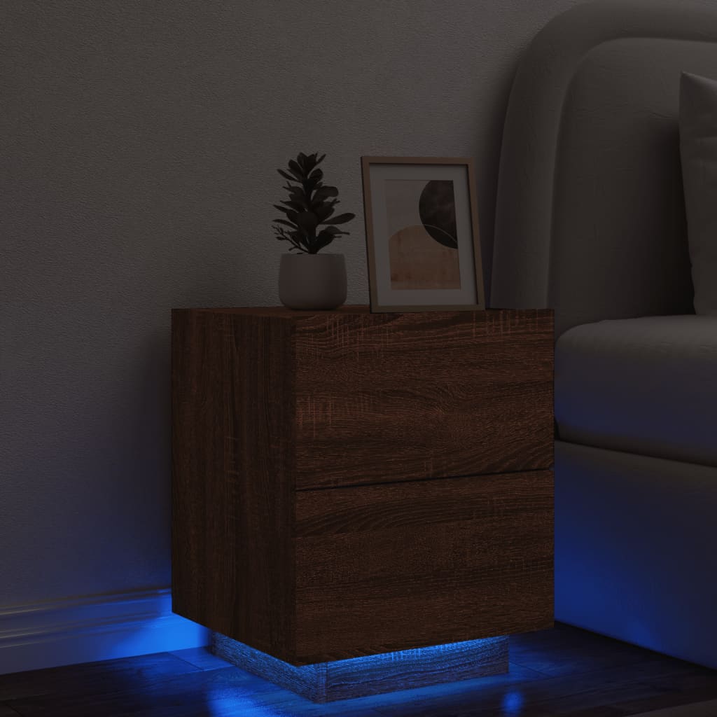 Nachtkastje met LED-verlichting bewerkt hout bruin eikenkleur is nu te koop bij PeponiXL, paradijselijk wonen!