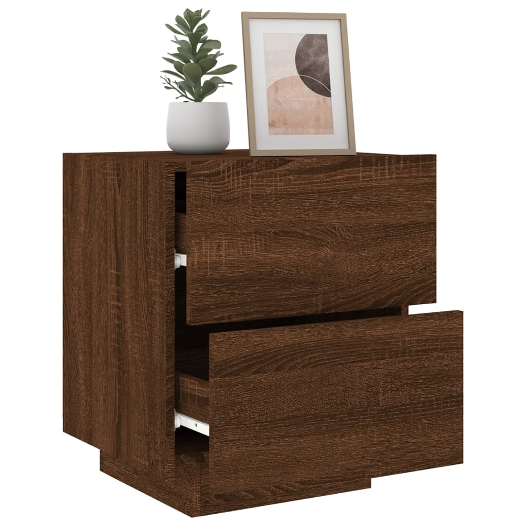 Nachtkastjes met LED 2 st bewerkt hout bruin eikenkleur is nu te koop bij PeponiXL, paradijselijk wonen!