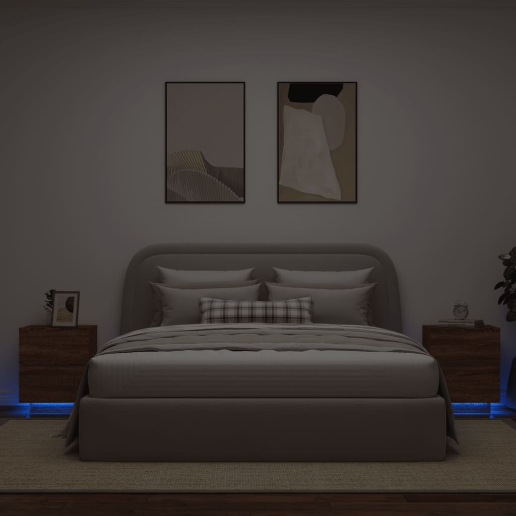 Nachtkastjes met LED 2 st bewerkt hout bruin eikenkleur is nu te koop bij PeponiXL, paradijselijk wonen!