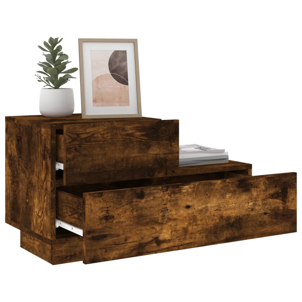 Nachtkastje met LED-verlichting 70x36x40,5 cm gerookt eiken is nu te koop bij PeponiXL, paradijselijk wonen!