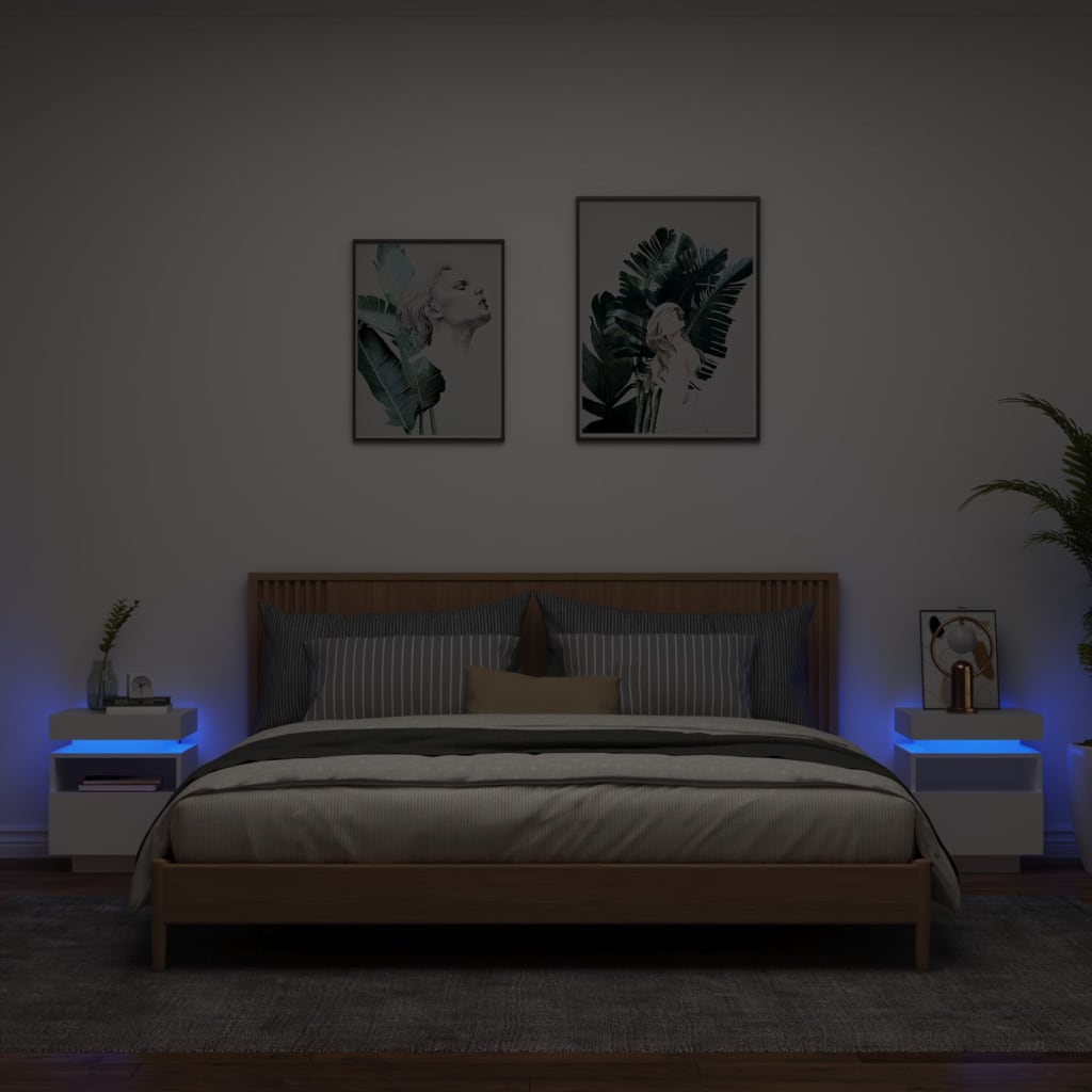 Nachtkastjes met LED-verlichting 2 st 40x39x48,5 cm wit is nu te koop bij PeponiXL, paradijselijk wonen!
