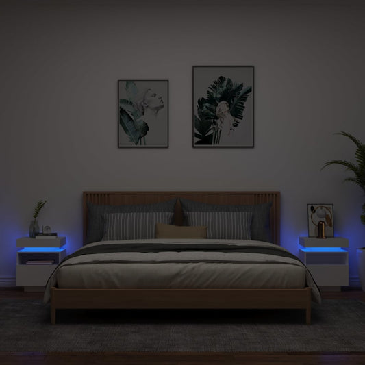 Nachtkastjes met LED-verlichting 2 st 40x39x48,5 cm wit is nu te koop bij PeponiXL, paradijselijk wonen!