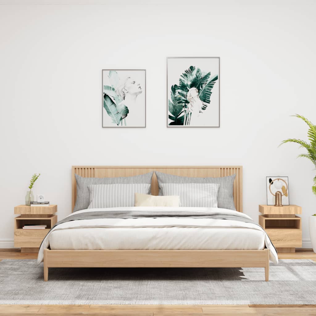 Nachtkastjes met LED 2 st 40x39x48,5 cm sonoma eikenkleurig is nu te koop bij PeponiXL, paradijselijk wonen!