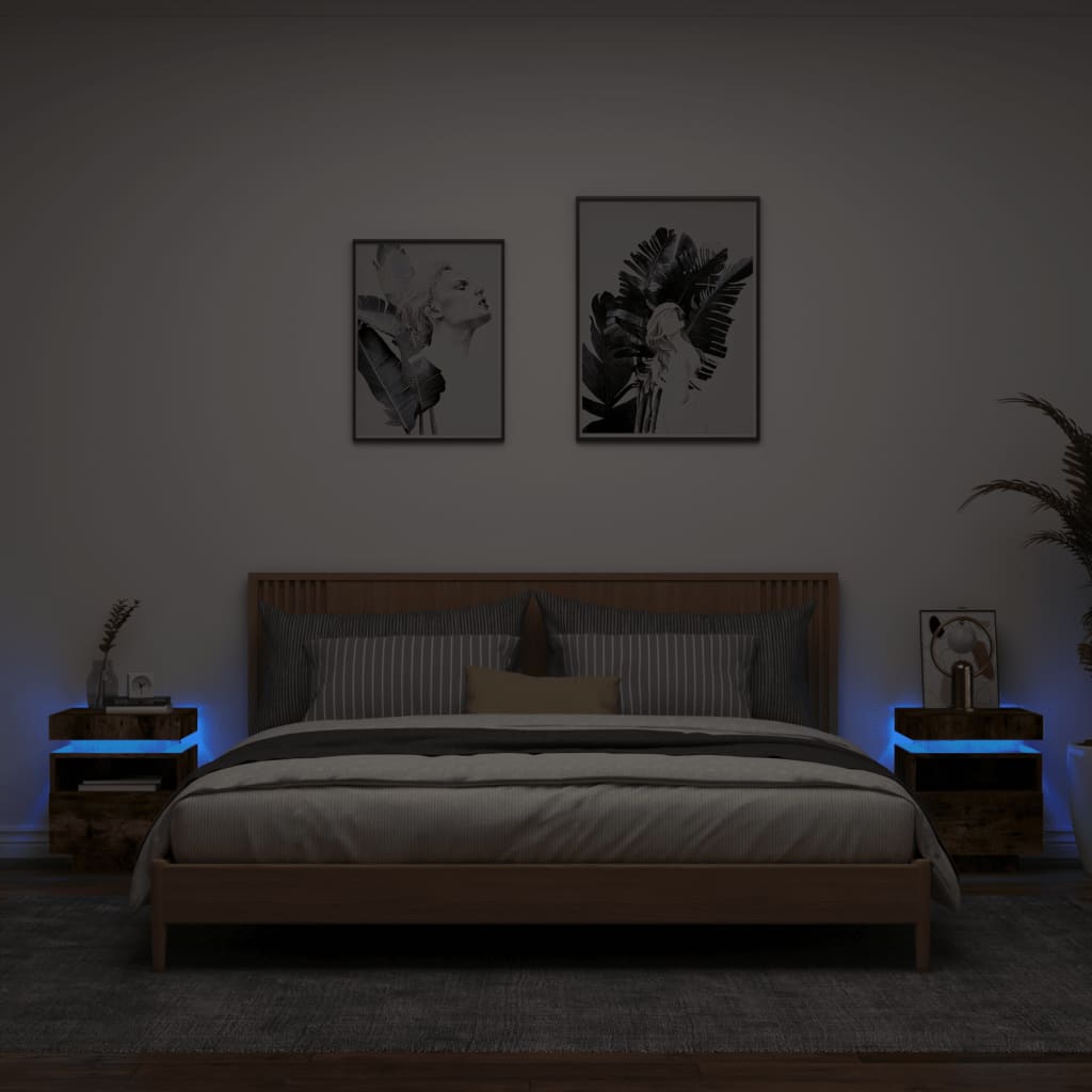 Nachtkastjes met LED 2 st 40x39x48,5 cm gerookt eikenkleurig is nu te koop bij PeponiXL, paradijselijk wonen!