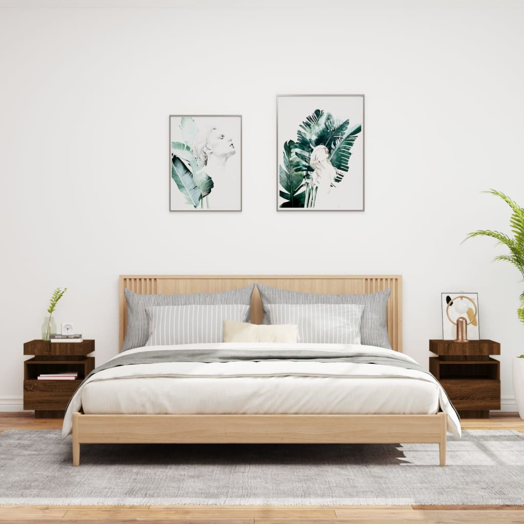 Nachtkastjes met LED 2 st 40x39x48,5 cm bruin eikenkleur is nu te koop bij PeponiXL, paradijselijk wonen!