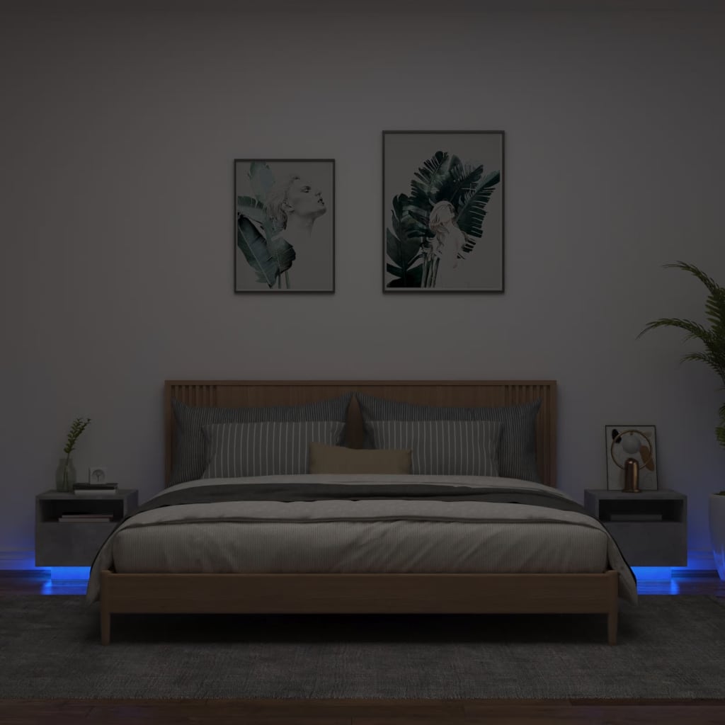 Nachtkastjes met LED-verlichting 2 st 40x39x37 cm betongrijs is nu te koop bij PeponiXL, paradijselijk wonen!