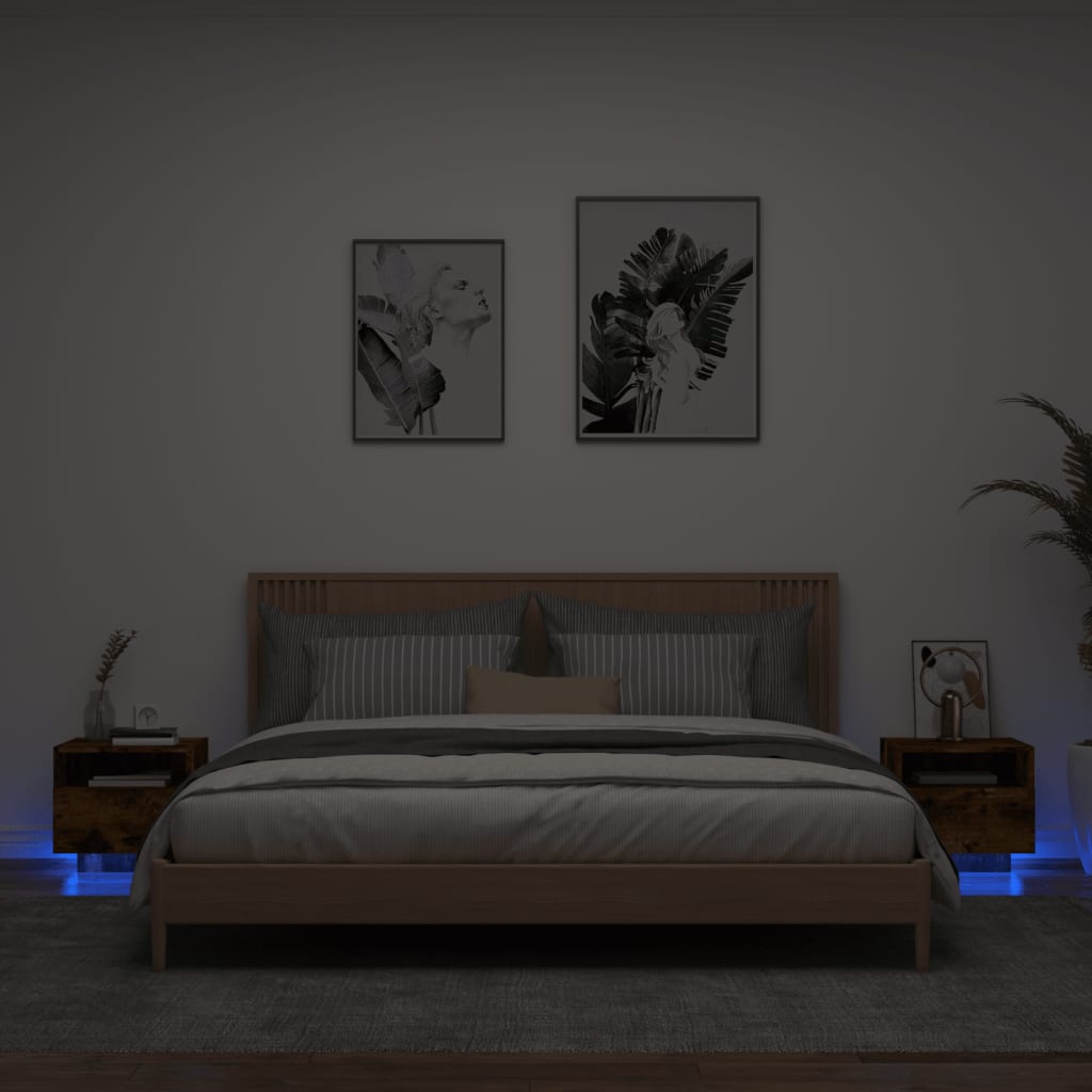 Nachtkastjes met LED-verlichting 2 st 40x39x37 cm gerookt eiken is nu te koop bij PeponiXL, paradijselijk wonen!