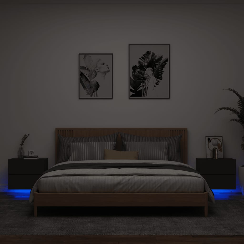 Nachtkastjes met LED's 2 st wandgemonteerd zwart is nu te koop bij PeponiXL, paradijselijk wonen!