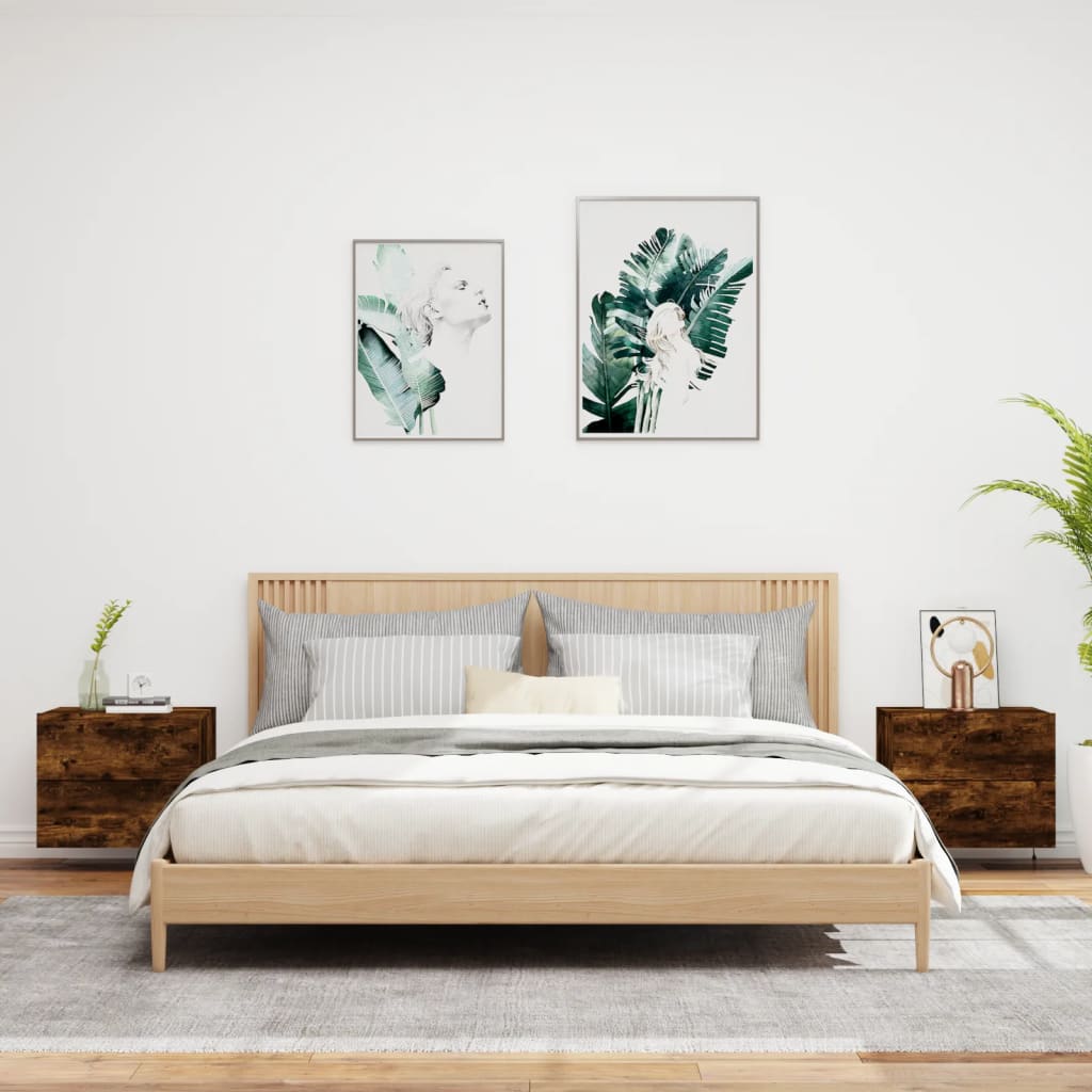 Nachtkastjes met LED's 2 st wandgemonteerd gerookt eikenkleurig is nu te koop bij PeponiXL, paradijselijk wonen!
