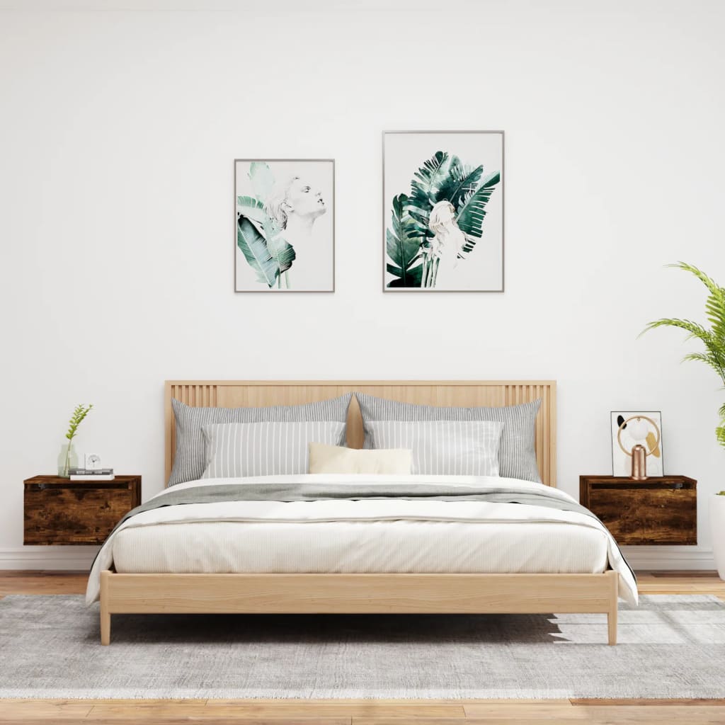 Nachtkastjes met LED's 2 st wandgemonteerd gerookt eikenkleurig is nu te koop bij PeponiXL, paradijselijk wonen!